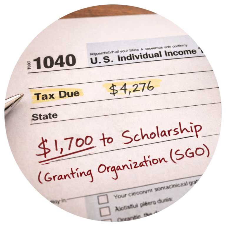 U.S. 1040 tax return showing $1,700 redirected to a Scholarship Granting Organization (SGO)